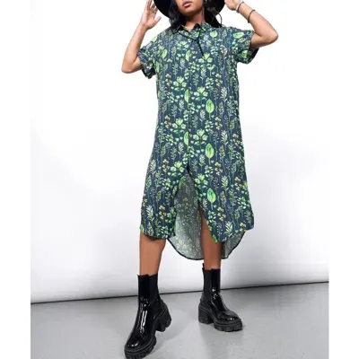 Wildfang The Empower Shirt Dress In Leaf Navy