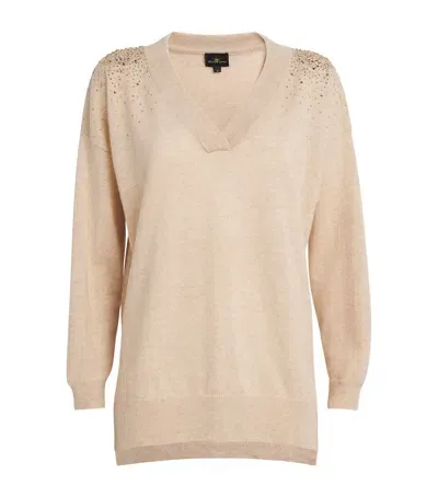 William Sharp Cashmere Crystal-embellished Sweater In Beige