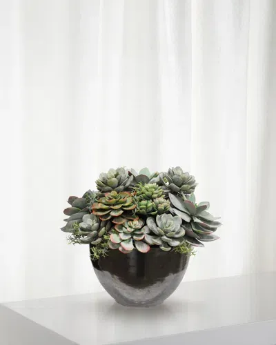 Winward Home Imitation Mix Succulent In Crete Bowl In Gray/green