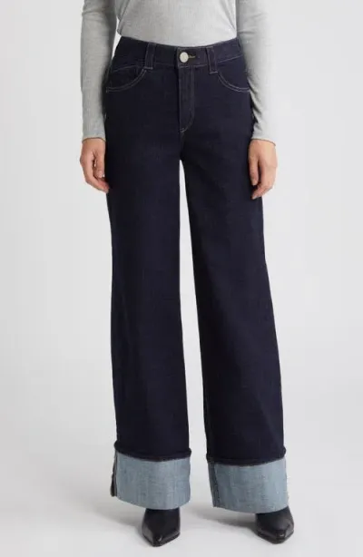 Wit & Wisdom 'ab'solution Skyrise Cuffed Wide Leg Jeans In Indigo