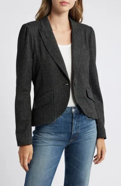 Wit & Wisdom Herringbone Puff Shoulder Blazer In Charcoal Wheat Multi