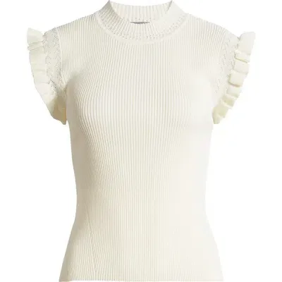 Wit & Wisdom Ruffle Cuff Rib Sweater In Ivory