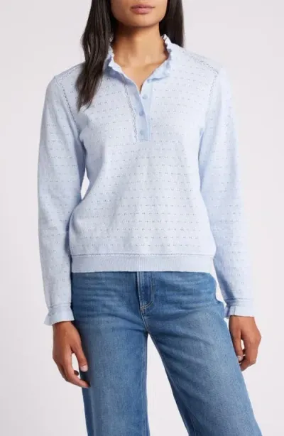 Wit & Wisdom Ruffle Pointelle Sweater In Heather Light Blue