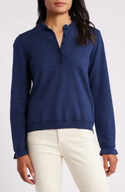 Wit & Wisdom Ruffle Pointelle Sweater In Navy