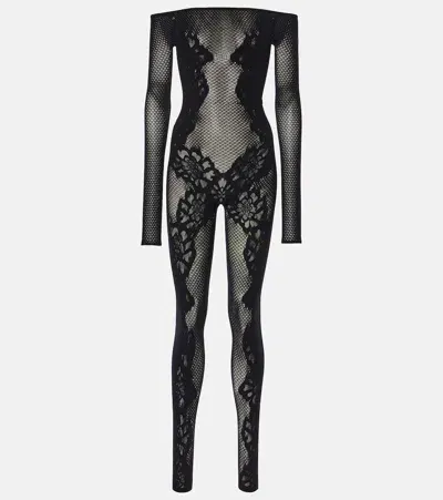 Wolford Open-knit Lace-trimmed Jumpsuit In Black