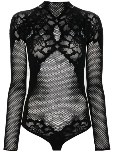 Wolford Pointelle Knit-detail Bodysuit In Black