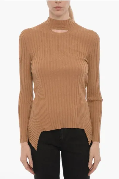 Wolford Ribbed Lightweight Sweater With Cut Out Detail In Gold