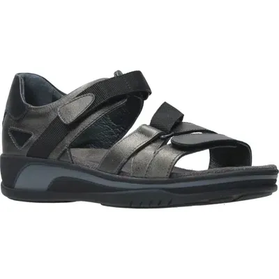 Wolky Desh Ankle Strap Wedge Sandal In Inox Leather