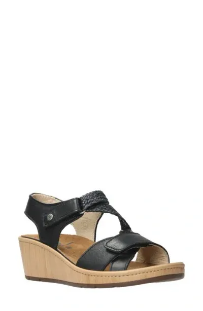 Wolky La Jolla Ankle Strap Platform Wedge Sandal In Black Leather