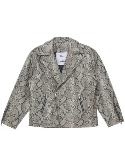 Won Hundred Snakeskin-print Leather Jacket In 灰色