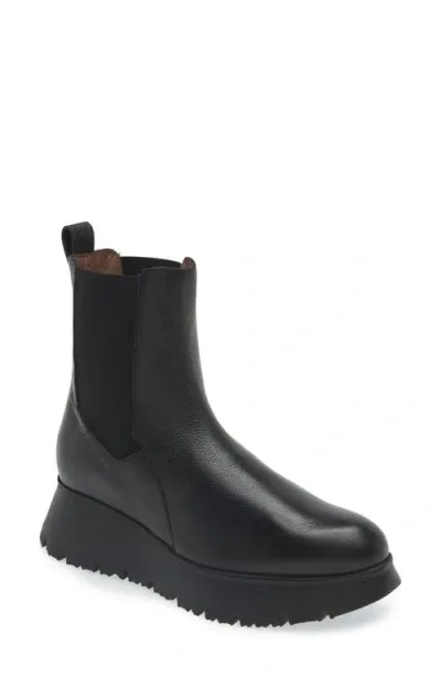 Wonders Platform Chelsea Boot In Black Tumbled Leather