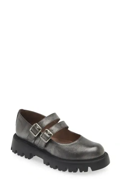 Wonders Platform Mary Jane Loafer In Lead Metallic