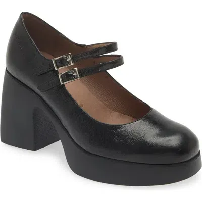 Wonders Platform Mary Jane Pump In Black Patent Leather