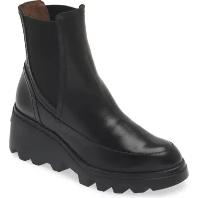 Wonders Platform Wedge Chelsea Boot In Black Leather