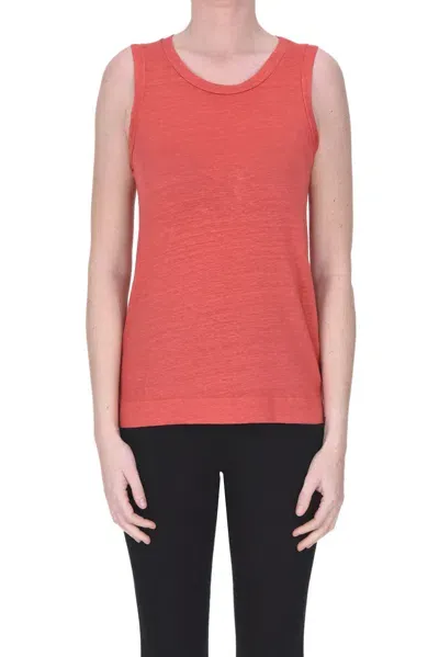 Wool & Co Linen Tank Top In Brick Red