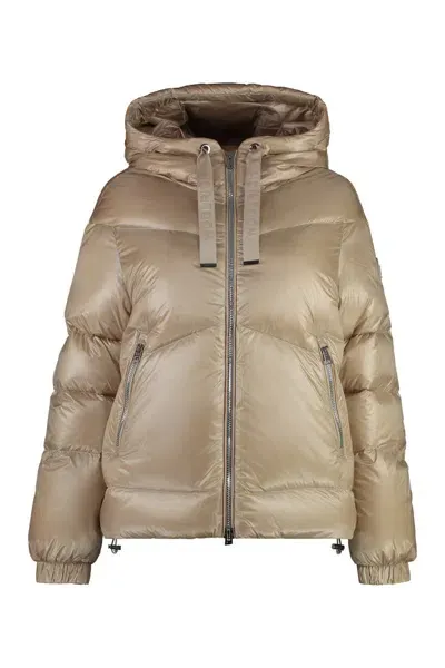 Woolrich Aliquippa Hooded Nylon Down Jacket In Beige