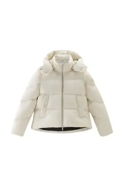 Woolrich Alsea Short Down Puffer Jacket In Milky Cream