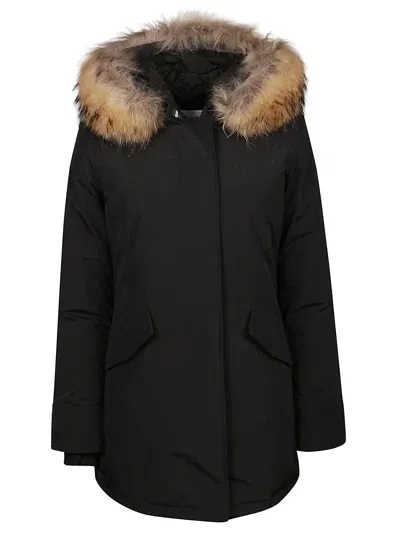 Woolrich Arctic Raccoon Parka In Blk Black