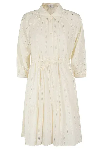 Woolrich Broderie Anglaise Tied Waist Shirt Dress In White