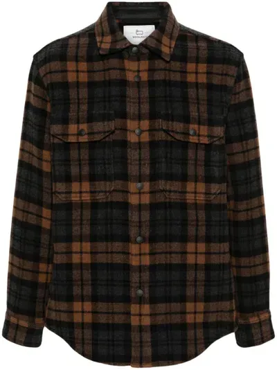 Woolrich Checked Cotton-blend Shirt Jacket In Brown