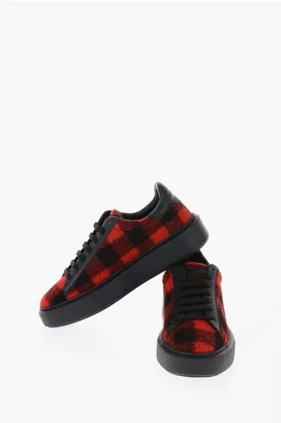 Woolrich Buffalo Checked Virgin Wool And Leather All Around Low-top S In Red