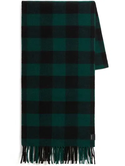 Woolrich Check-pattern Fringed Edge Scarf In 绿色