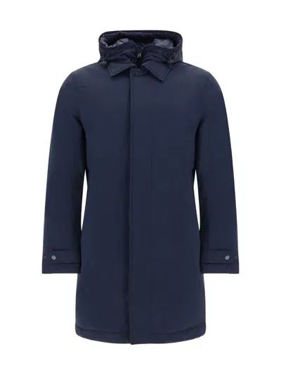 Woolrich Carcoat Down Jacket In Melton Blue