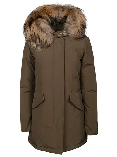 Woolrich Arctic Raccoon Parka In Green