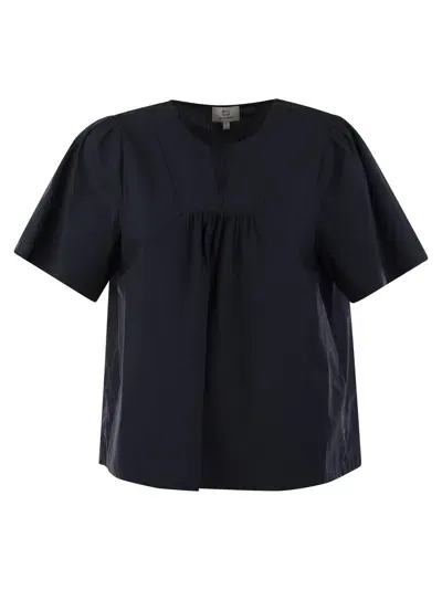 Woolrich Pleat-detailing Poplin Blouse In Melton Blue