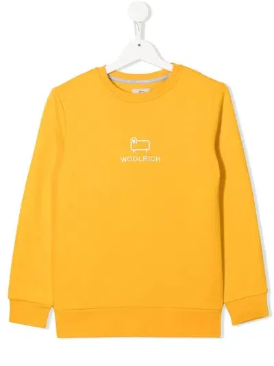 Woolrich Kids' Embroidered-logo Crew Neck Sweatshirt In Gelb