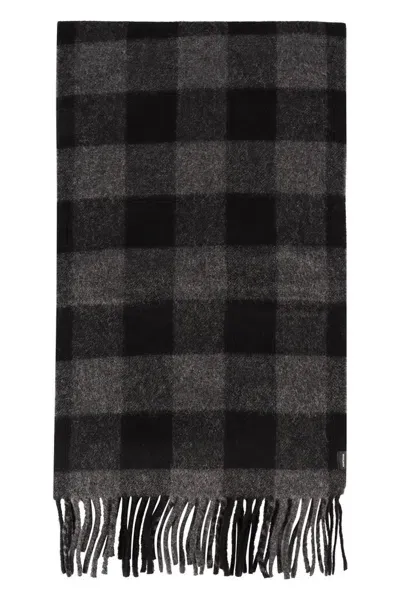 Woolrich Fringed Detail Checked Scarf In Grey