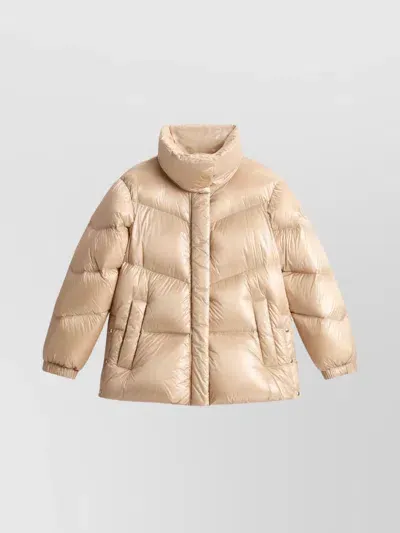 Woolrich Funnel Neck Quilted Down Jacket In Beige