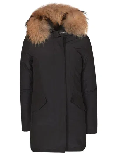 Woolrich Furred Hood Parka In Dark Navy