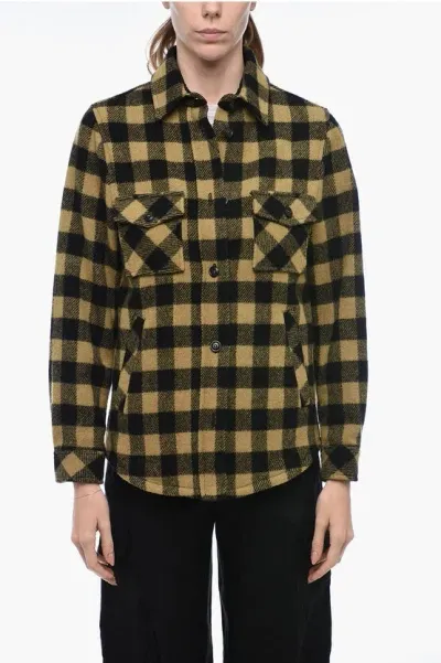 Woolrich Gingham Check Wool Blend Overshirt In Brown