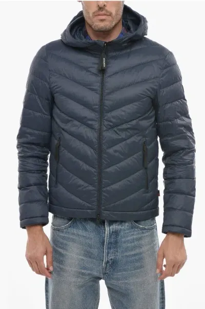 Woolrich Hooded Quilted Down Jacket In Blue