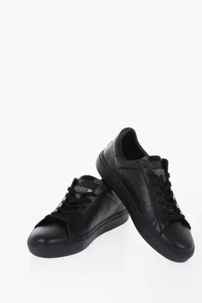 Woolrich Leather All Around Low-top Sneakers With Textured Leather De In Black