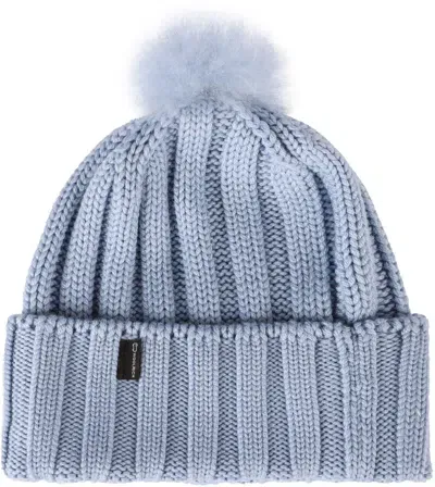 Woolrich Logo Patch Pompom Detailed Beanie In Blue