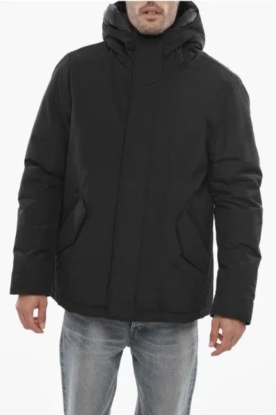 Woolrich Penn-rich Solid Color Padded Jacket With Hood In Black