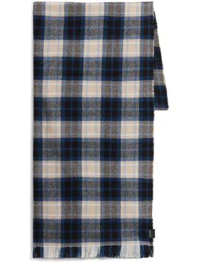 Woolrich Plaid Check Pattern Scarf In Blue