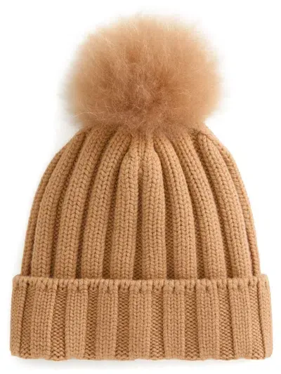 Woolrich Pompom Virgin Wool Beanie In Brown