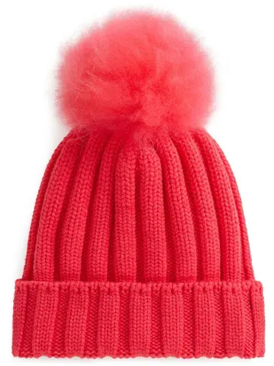 Woolrich Pompom Virgin Wool Beanie In Red