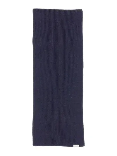 Woolrich Ribbed Scarf In Pure Merino Virgin Wool In Blue