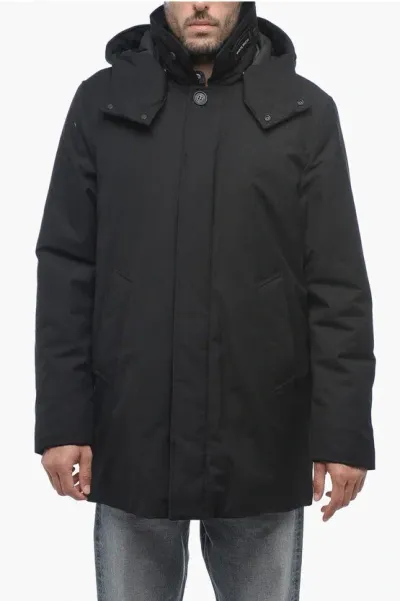 Woolrich Solid Color Barrow Padded Jacket With Hidden Closure In Black