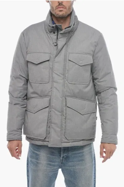 Woolrich Solid Color Luxe Utility Down Jacket With Extractable Hood In Gray