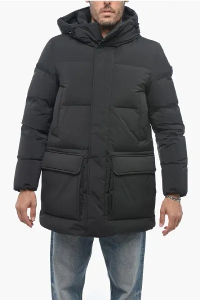 Woolrich Solid Color Sierra Down Jacket With Hidden Closure In Black