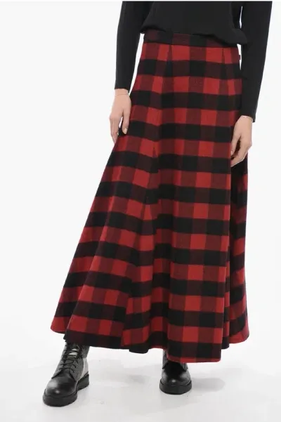 Woolrich Stretch Wool Skirt With Check Pattern In Red