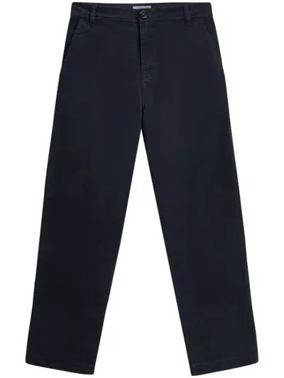 Woolrich Twill Straight-leg Trousers In Blue