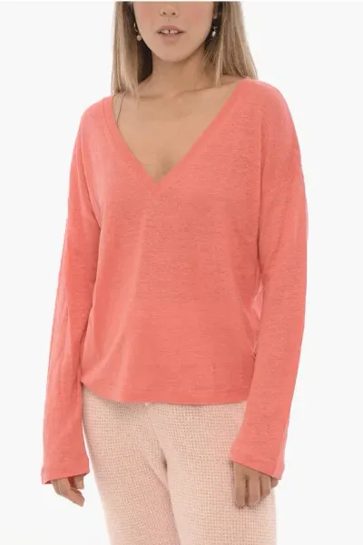 Woolrich V-neck Linen Sweater In Pink