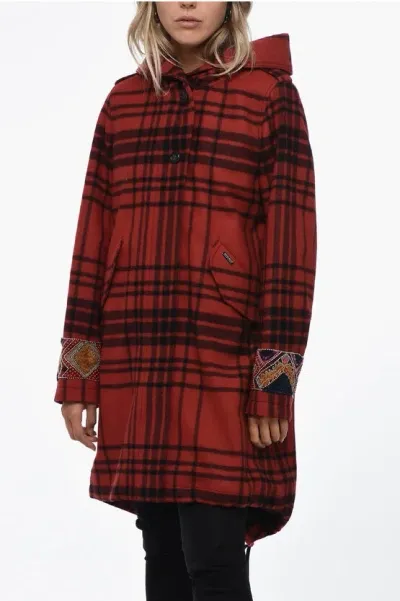 Woolrich Tartan Parka Jacket With Embroidered Detail In Red