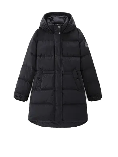 Woolrich Womens Long Down Jacket Black With Hood